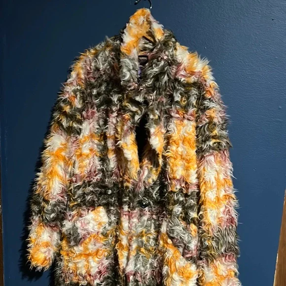 Free People Jackets Coats Free People Cardi Plaid Faux Fur Coat Size L Poshmark